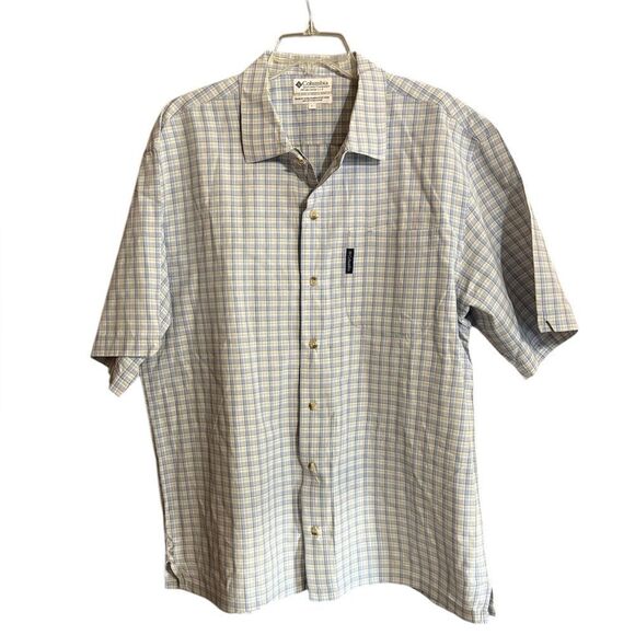 Columbia Men's Short Sleeve Button Down Shirt Blue & White Size Large - Picture 1 of 4